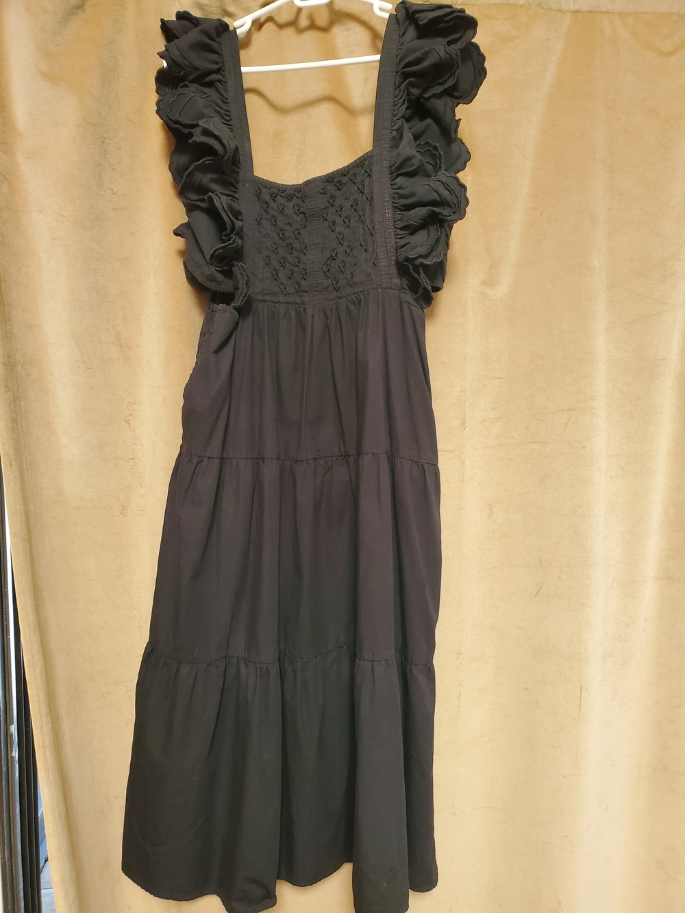 Scarlett Poppies Silvia Ruffle Back Bow Midi Dress in Onyx Black Size S
